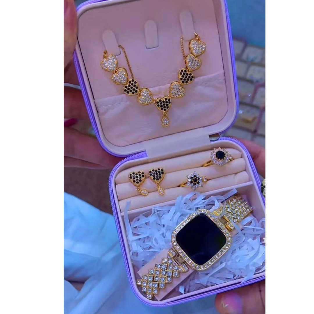 Fashion Women Diamond Style Watch Set with Necklace Earrings Bracelet & Ring – Luxury Accessories Collection