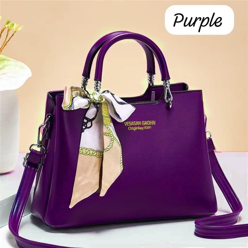 '-1Pc Vesasan Gaohn Faux Leather Handbag With Decorative Scarf Elegant Design Premium Quality - Black