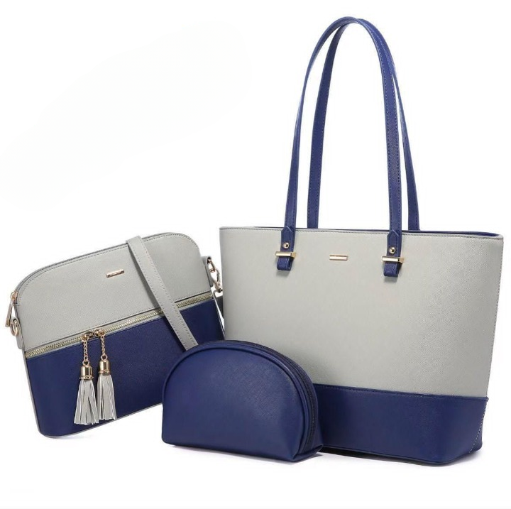 3 Piece Tote Handbag Elegant Design Premium Quality Smooth Finish Easy Carry For Daily Fashion Needs - Black and Skin