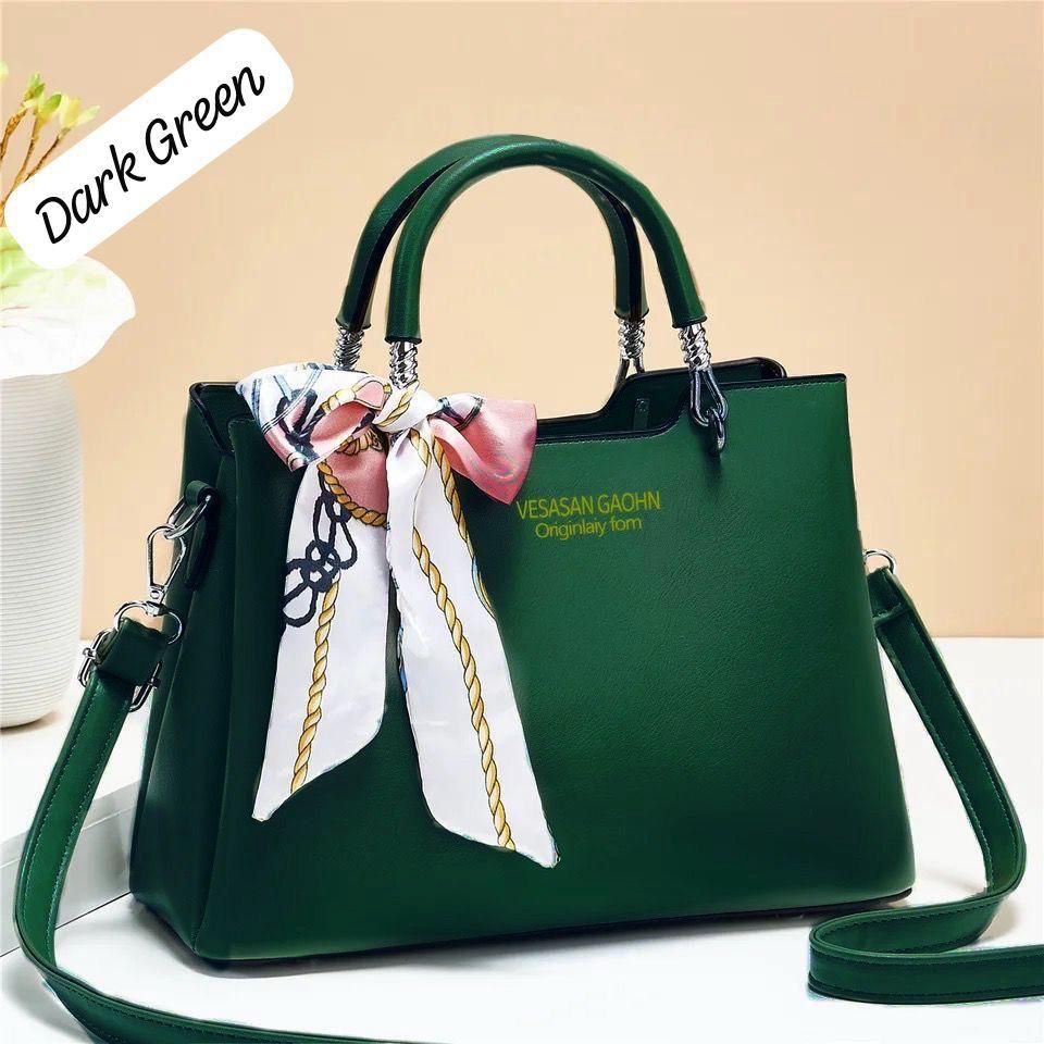 '-1Pc Vesasan Gaohn Faux Leather Handbag With Decorative Scarf Elegant Design Premium Quality - Black