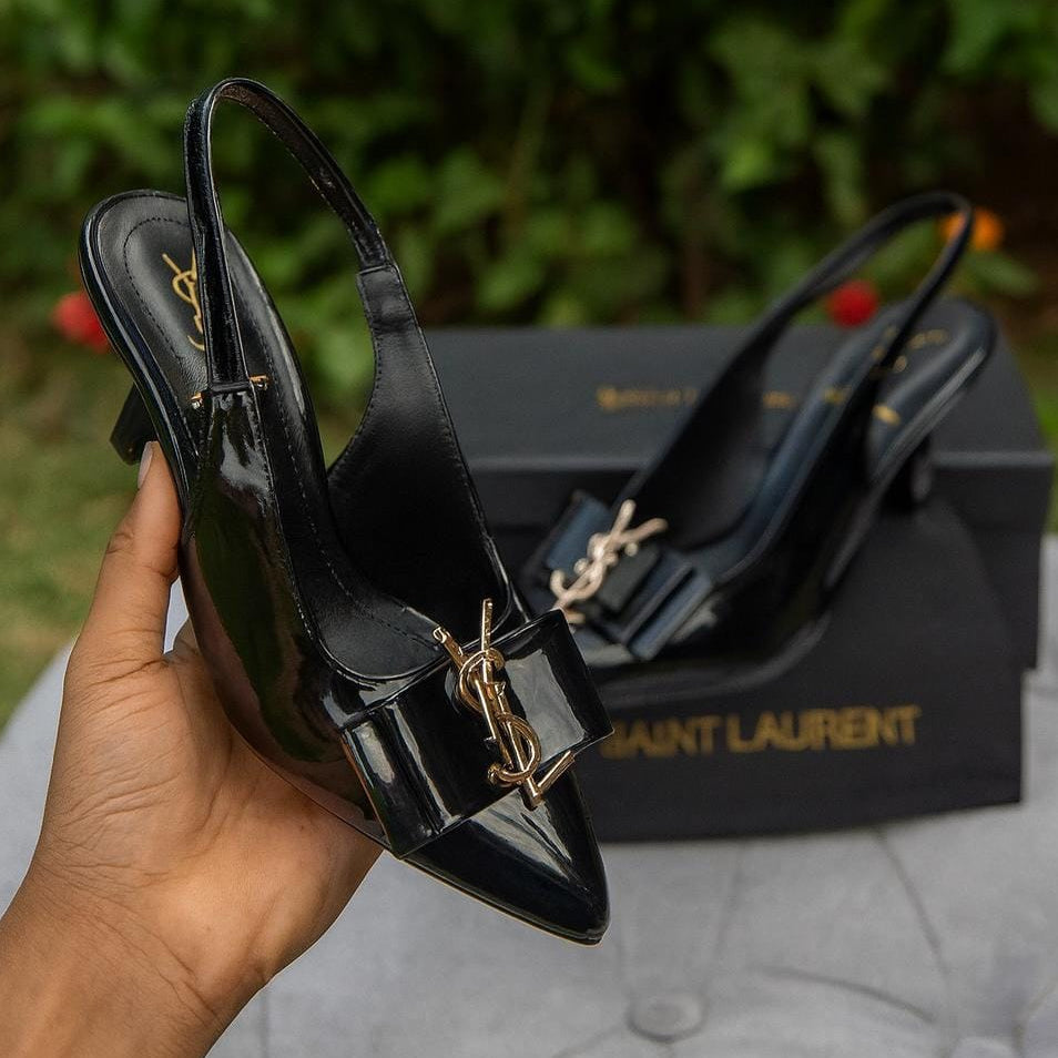 YSL Inspired Slingback Heels Providing Elegant Style With Sophisticated Look Durable Quality Comfortable Wear - 36/Black