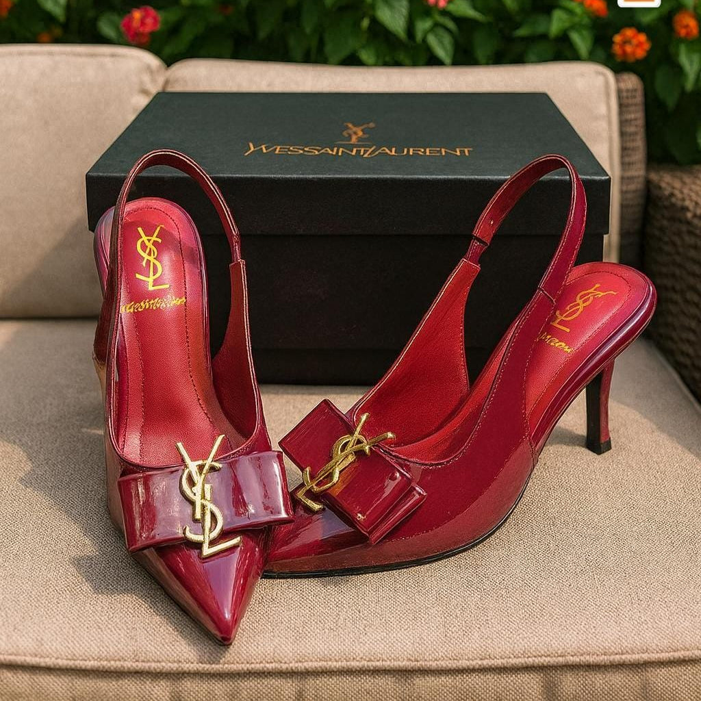 YSL Inspired Slingback Heels Providing Elegant Style With Sophisticated Look Durable Quality Comfortable Wear - 36/Black