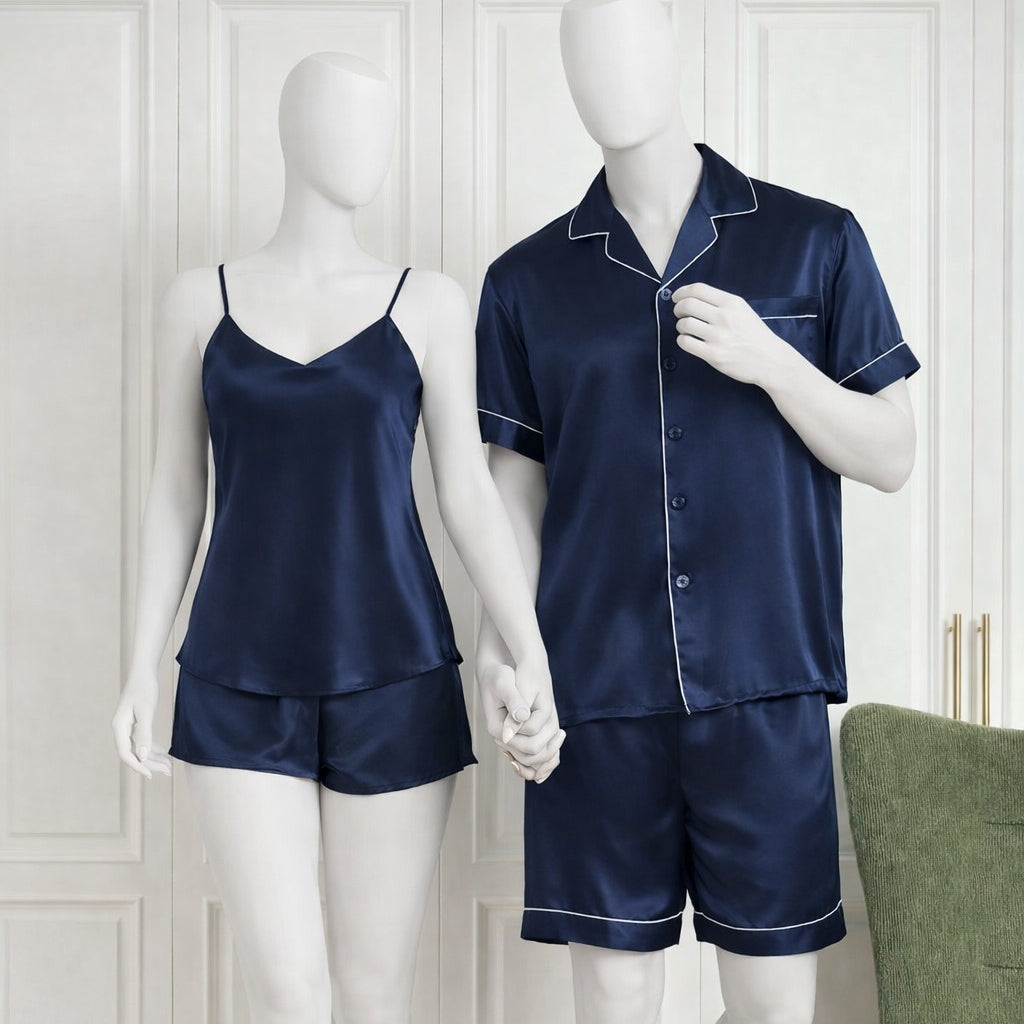 ouple Night Dress / Night Suit / Silk Sleepwear Set – 4-Piece Camisole & Shirt with Shorts