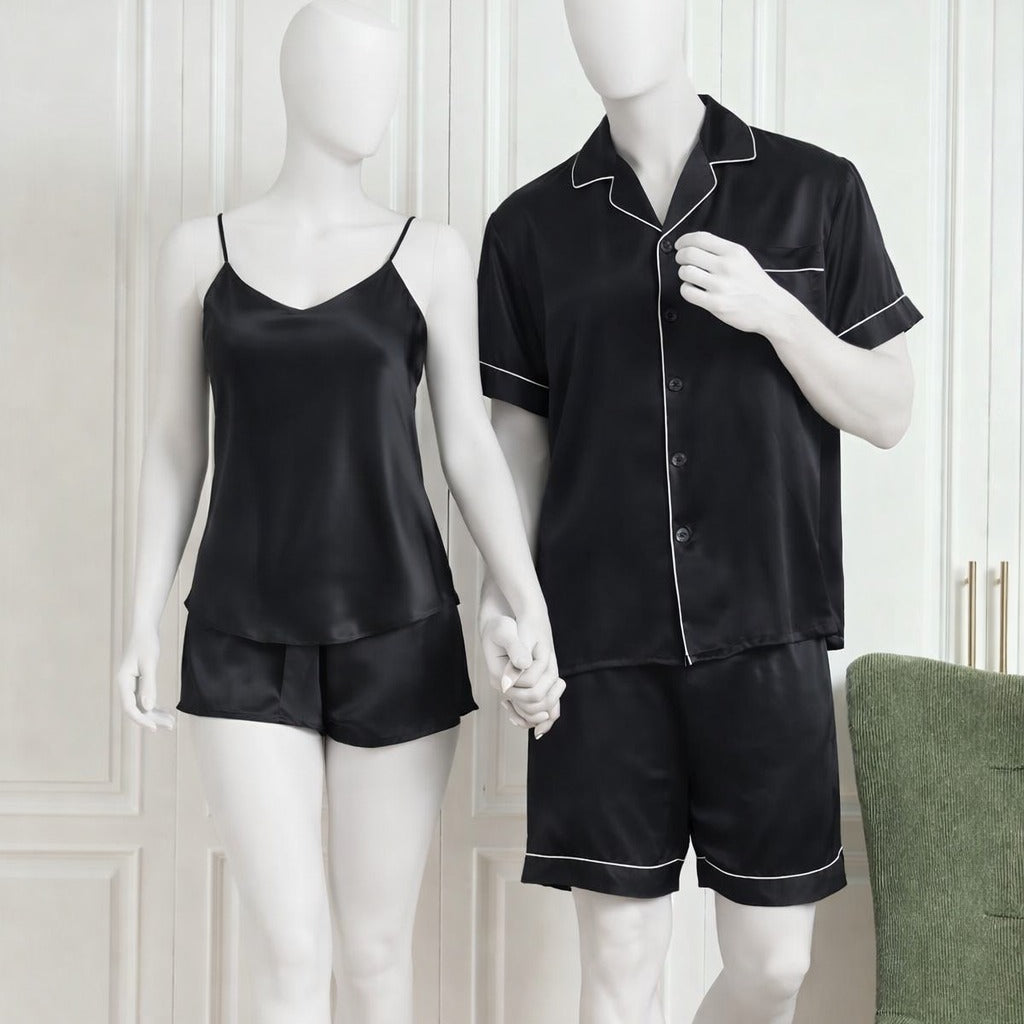 ouple Night Dress / Night Suit / Silk Sleepwear Set – 4-Piece Camisole & Shirt with Shorts