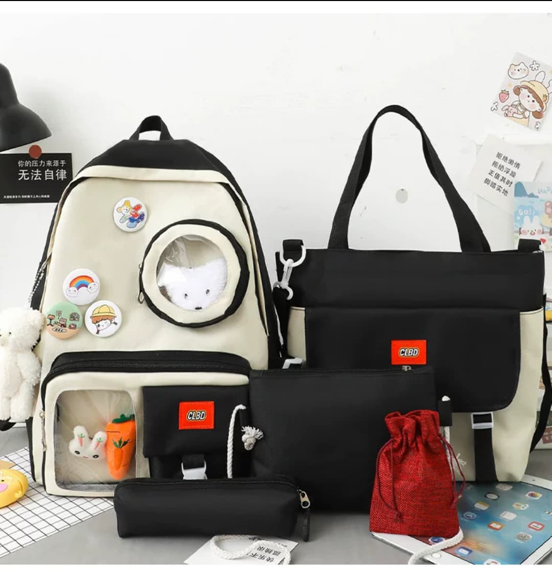 4 Set Backpack For Teenager Girl Waterproof High Capacity School Bags Female Student Cute BookBags